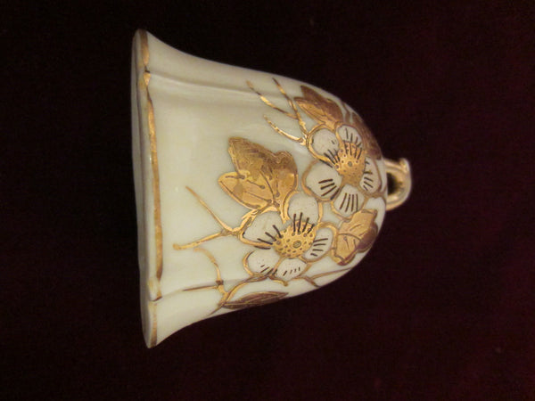 Meissen Style White Porcelain Bell Hand Decorated Gold Flowers Marked Numbered