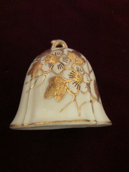 Meissen Style White Porcelain Bell Hand Decorated Gold Flowers - Designer Unique Finds 