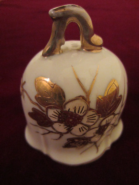 Meissen Style White Porcelain Bell Hand Decorated Gold Flowers - Designer Unique Finds 