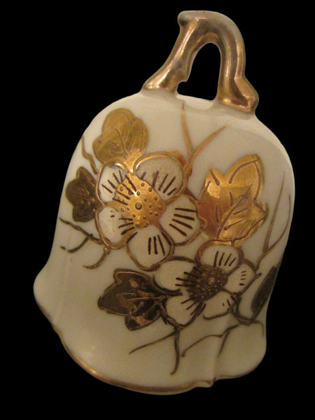 Meissen Style White Porcelain Bell Hand Decorated Gold Flowers Marked Numbered