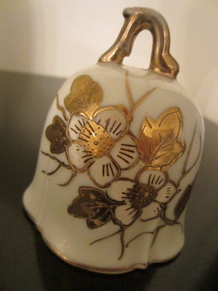 Meissen Style White Porcelain Bell Hand Decorated Gold Flowers Marked Numbered