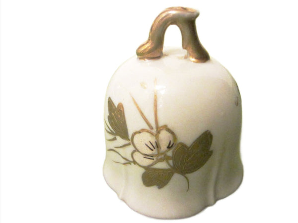 Meissen Style White Porcelain Bell Hand Decorated Gold Flowers - Designer Unique Finds 