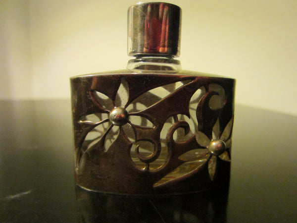Miniature Silver Filigree Overlay Glass Perfume Bottle - Designer Unique Finds 