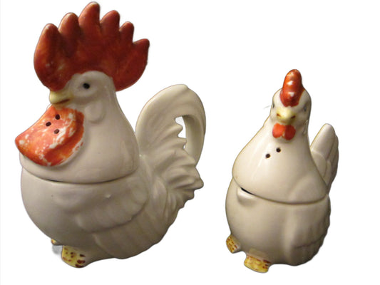 Japan Ceramic Quartet Rooster And Hen Salt Pepper Creamer Sugar - Designer Unique Finds 