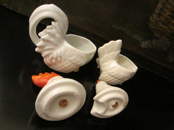 Japan Ceramic Quartet Rooster And Hen Salt Pepper Creamer Sugar - Designer Unique Finds 