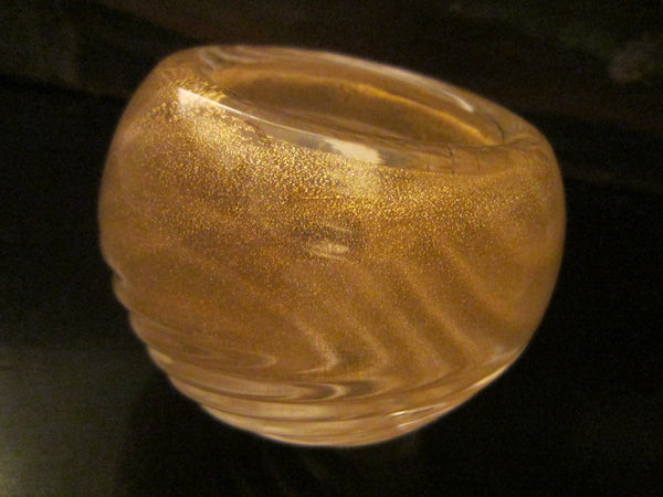 Murano Barrovier Tosso Glass Votive Candle Holders Archimedes Bowl Design Gold Inclusion - Designer Unique Finds 