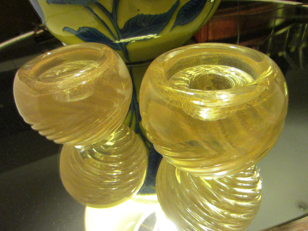 Murano Barrovier Tosso Glass Votive Candle Holders Archimedes Bowl Design Gold Inclusion - Designer Unique Finds 
