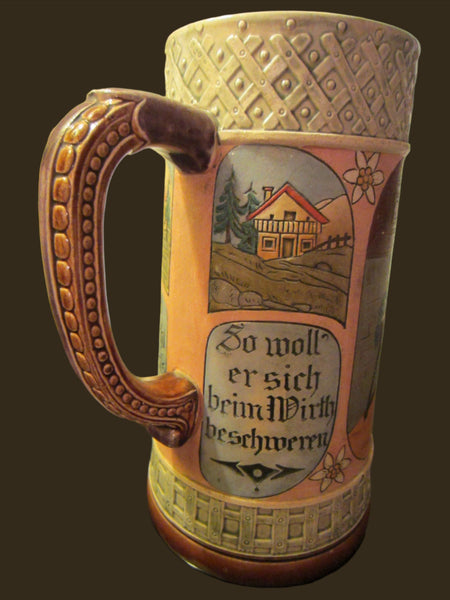 German Story Teller Ceramic Mug Hand Decorated Scripted - Designer Unique Finds 