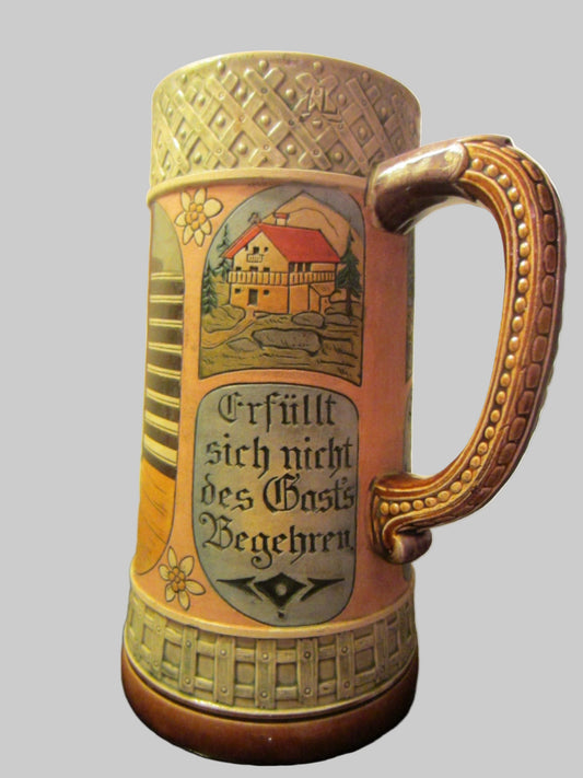 German Story Teller Ceramic Mug Hand Decorated Scripted - Designer Unique Finds 