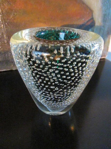 Thomas Webb Attribute Green Glass Votive Candle Holder Controlled Bubbles