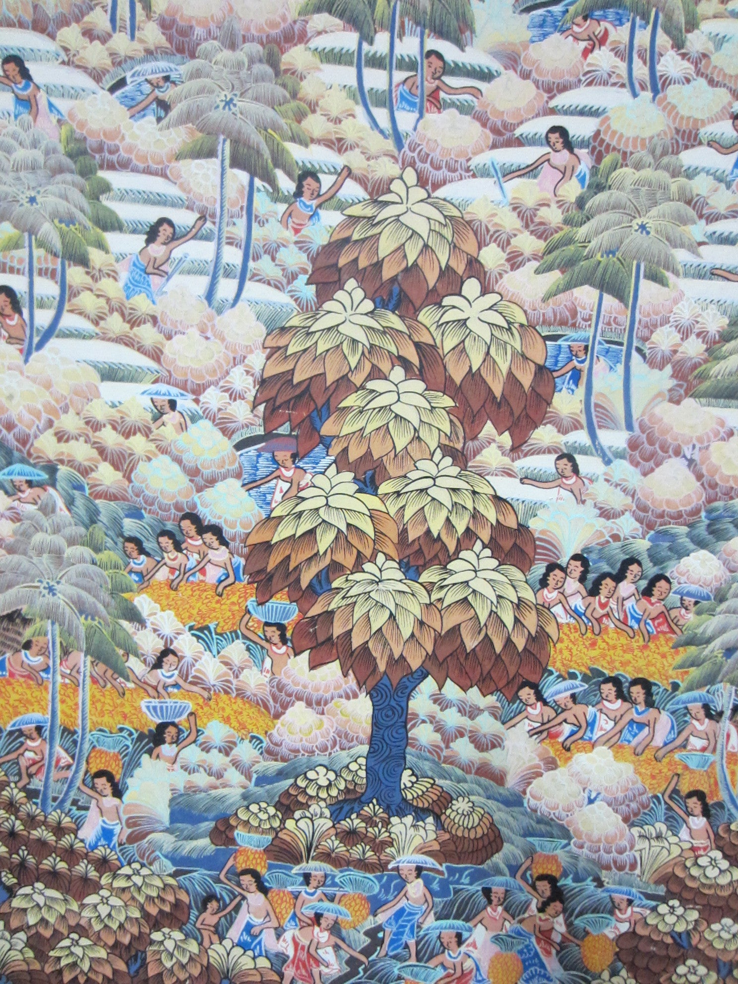 Bali,絵画、アート Kt Teker Signed Impressionist Bali Paradise Feast Balinese