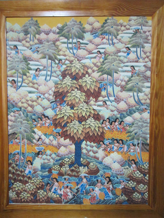 Impressionist Sayan Bali Paradise Feast Signed Indonesian Painting On Panel - Designer Unique Finds 