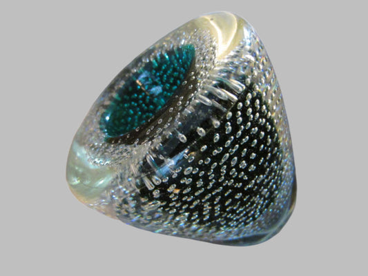 Green Bubble Glass Votive Candle Holder Paperweight Attributes Thomas Webb - Designer Unique Finds 