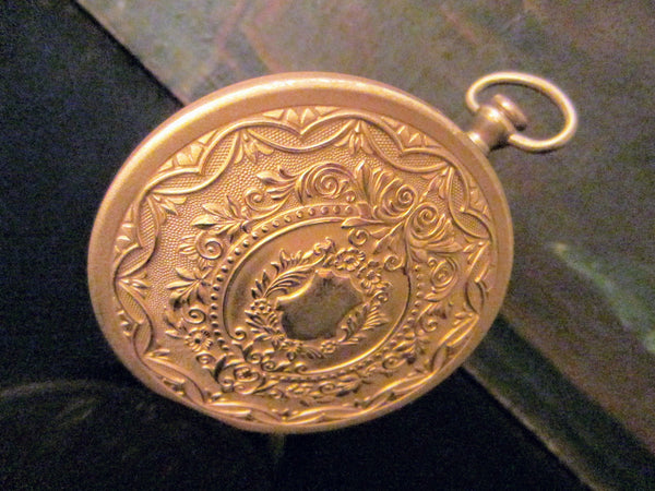 Bulova Japan Pendant Clock Ormolu Figurative Floral Medallion Crest Cover