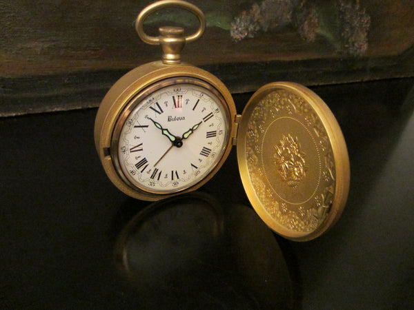 Bulova Japan Pendant Clock Ormolu Figurative Floral Medallion Crest Cover