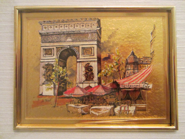 Paris City View G Borelli Chromolithograph Art Champs Elysee Outdoor Cafe - Designer Unique Finds 