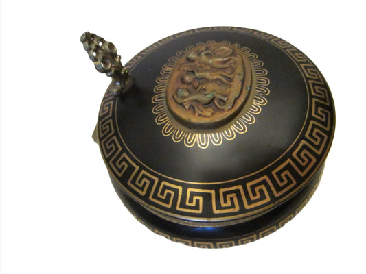 Arnart Porcelain Beehive Covered Ashtray Gilt Decorated Bronze Flip Handle - Designer Unique Finds 