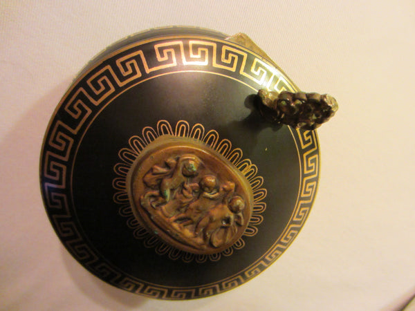 Arnart Porcelain Beehive Covered Ashtray Gilt Decorated Bronze Flip Handle - Designer Unique Finds 