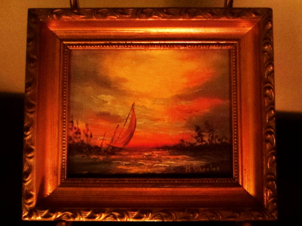 M Wheeler Sunset At The Sea Signed Oil On Canvas Board