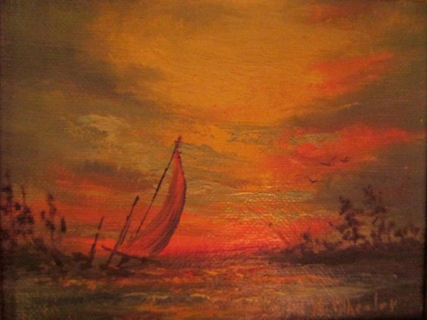 Sunset Impressionist Maritime Canvas Board Signed M Whealer - Designer Unique Finds 
 - 2