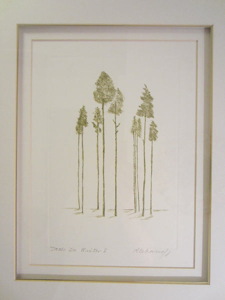 Trees In Winter I Contemporary Drawing Signed Anita Klebanoff - Designer Unique Finds 