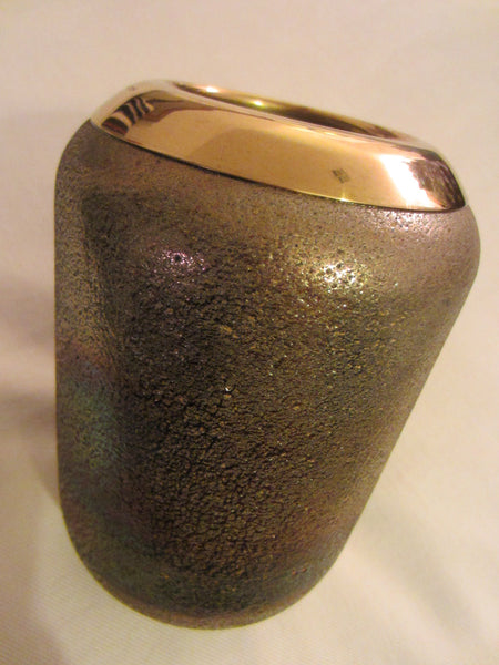 Iridescent Textured Glass Vase Gold Inclusion - Designer Unique Finds 