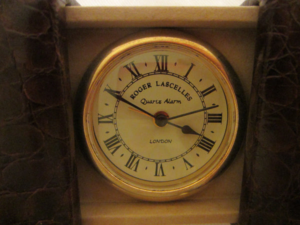 London Clic Cloc Roger Lascelles Crocodile Case Brass Travel Clock - Designer Unique Finds 
 - 2