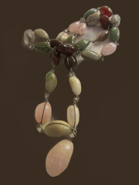 Wired Agates Pink Quartz Green Jades Carnelian Necklace - Designer Unique Finds 
 - 4