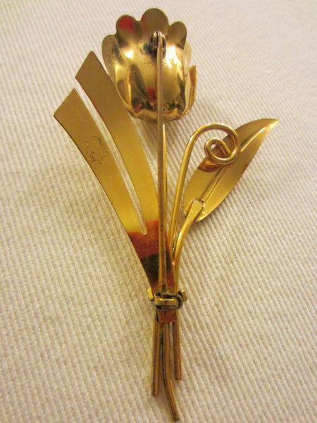 Sterling Craft Tulip Brooch Bouquet Gold Plated Signed In Etch - Designer Unique Finds 
 - 2