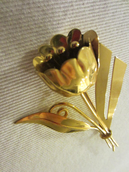 Sterling Craft Tulip Brooch Bouquet Gold Plated Signed In Etch - Designer Unique Finds 
 - 5