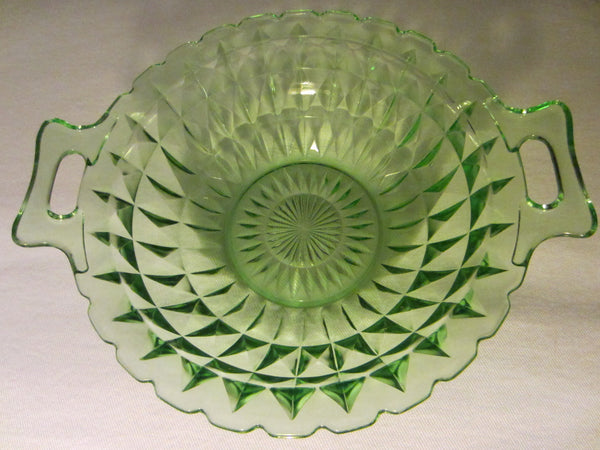 Jeanette Windsor Bowl Diamond Green Depression Glass - Designer Unique Finds 
 - 1