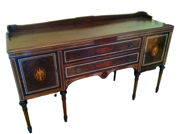 Colonial Style Sideboard Mahogany Inlaid Veneered Fruit Marquetry - Designer Unique Finds 