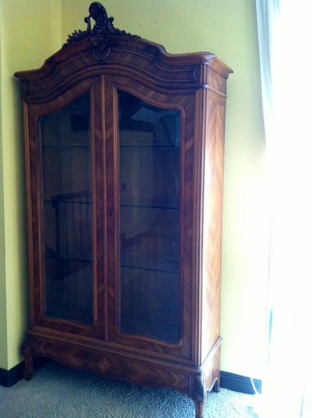 Provincial French Walnut Armoire Double Beveled Glass Doors - Designer Unique Finds 
 - 2