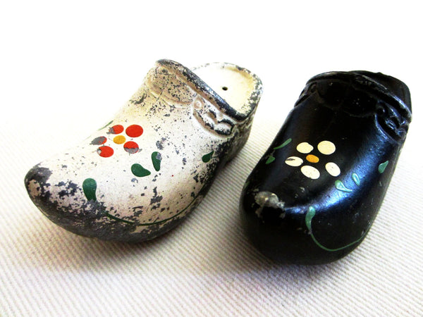 Dutch Metal Shoes Salt Pepper Shakers Hand Decorated Floral Decoration - Designer Unique Finds 