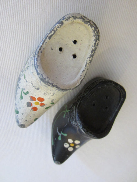 Dutch Metal Shoes Salt Pepper Shakers Hand Decorated Floral Decoration - Designer Unique Finds 