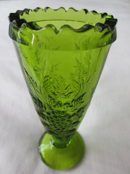 Emerald Green Depression Glass Cone Vase Grape Relief - Designer Unique Finds 
 - 1