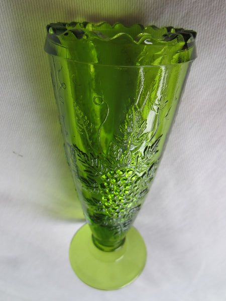 Emerald Green Depression Glass Cone Vase Grape Relief - Designer Unique Finds 
 - 3