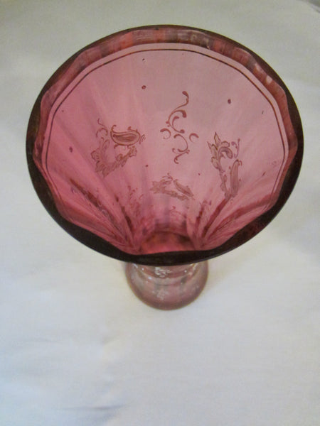 Cranberry Glass Vase Hand Blown Enamelled Attributed To Moser - Designer Unique Finds 
 - 5