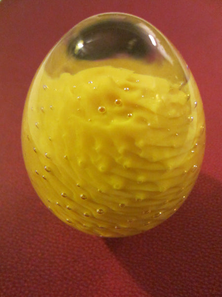 Murano Yellow Egg Controlled Bubbles Glass Paperweight - Designer Unique Finds 
 - 1