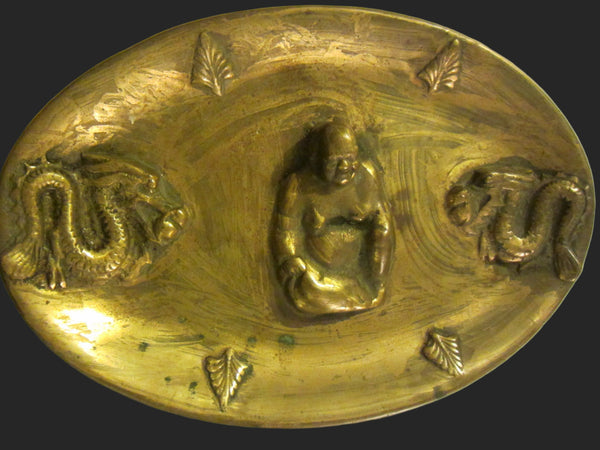 Asian Brass Oval Dragon Charger Center Raised Buddha