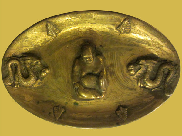 Asian Brass Oval Dragon Charger Center Raised Buddha
