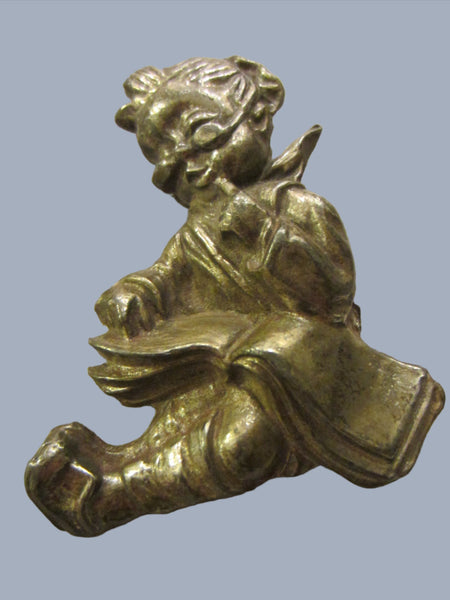Folk Art Hummel Style Figurative Primitive Metal Brooch