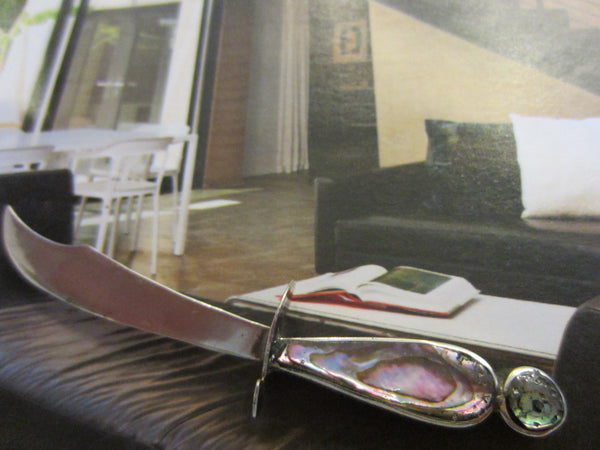 Mexican Silver Sword Rainbow Abalone Handle Bookmark - Designer Unique Finds 