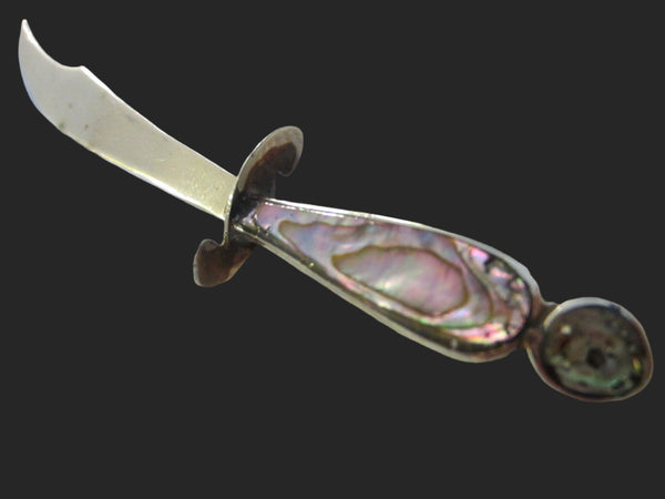 Mexican Silver Sword Rainbow Abalone Handle Bookmark - Designer Unique Finds 