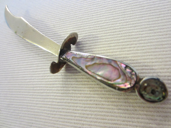 Mexican Silver Sword Rainbow Abalone Handle Bookmark - Designer Unique Finds 