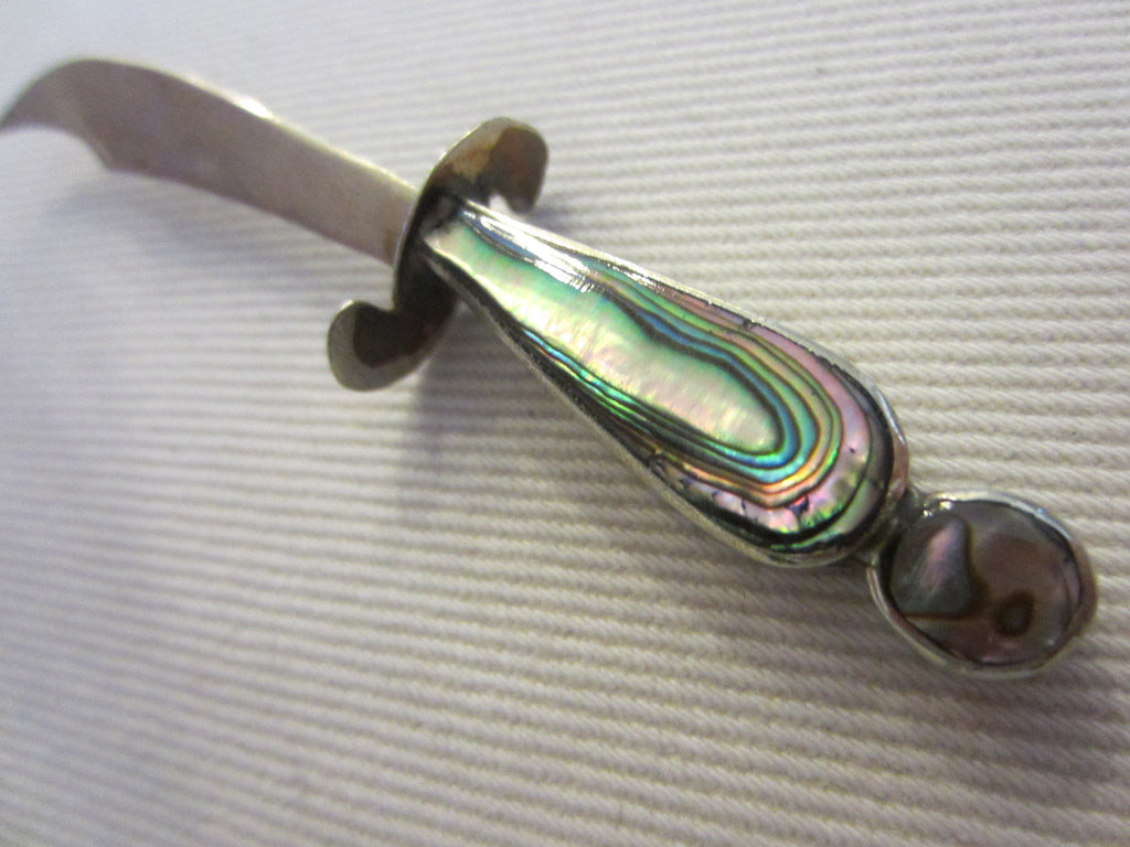 Mexican Silver Sword Rainbow Abalone Handle Bookmark - Designer Unique Finds 