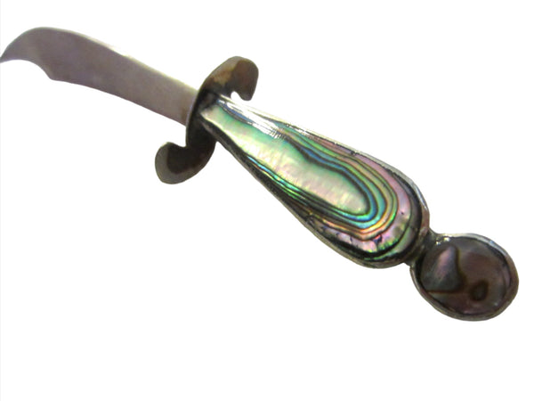 Mexican Silver Sword Rainbow Abalone Handle Bookmark - Designer Unique Finds 