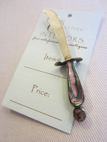 Mexican Silver Sword Rainbow Abalone Handle Bookmark - Designer Unique Finds 