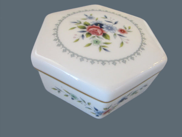 Wedgwood Bone China Hexagon Rosedale Floral Dresser Box - Designer Unique Finds 