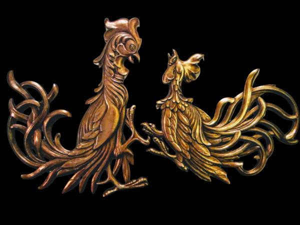 Golden Roosters American Syroco Mid Century Wall Decor